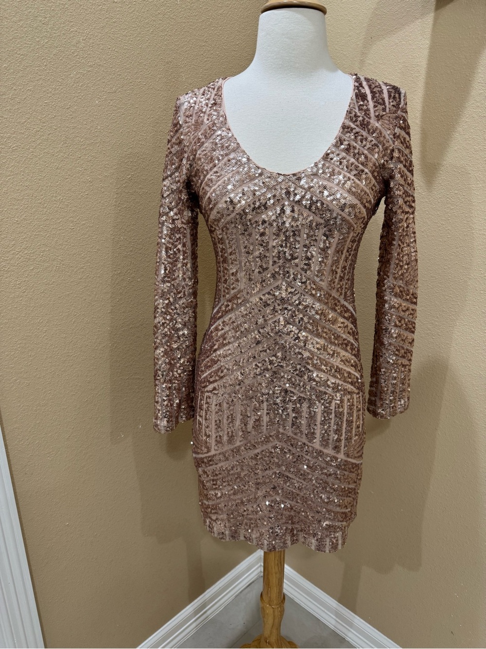 Gianni Bini Rose Gold Sequin Long Sleeve Dress